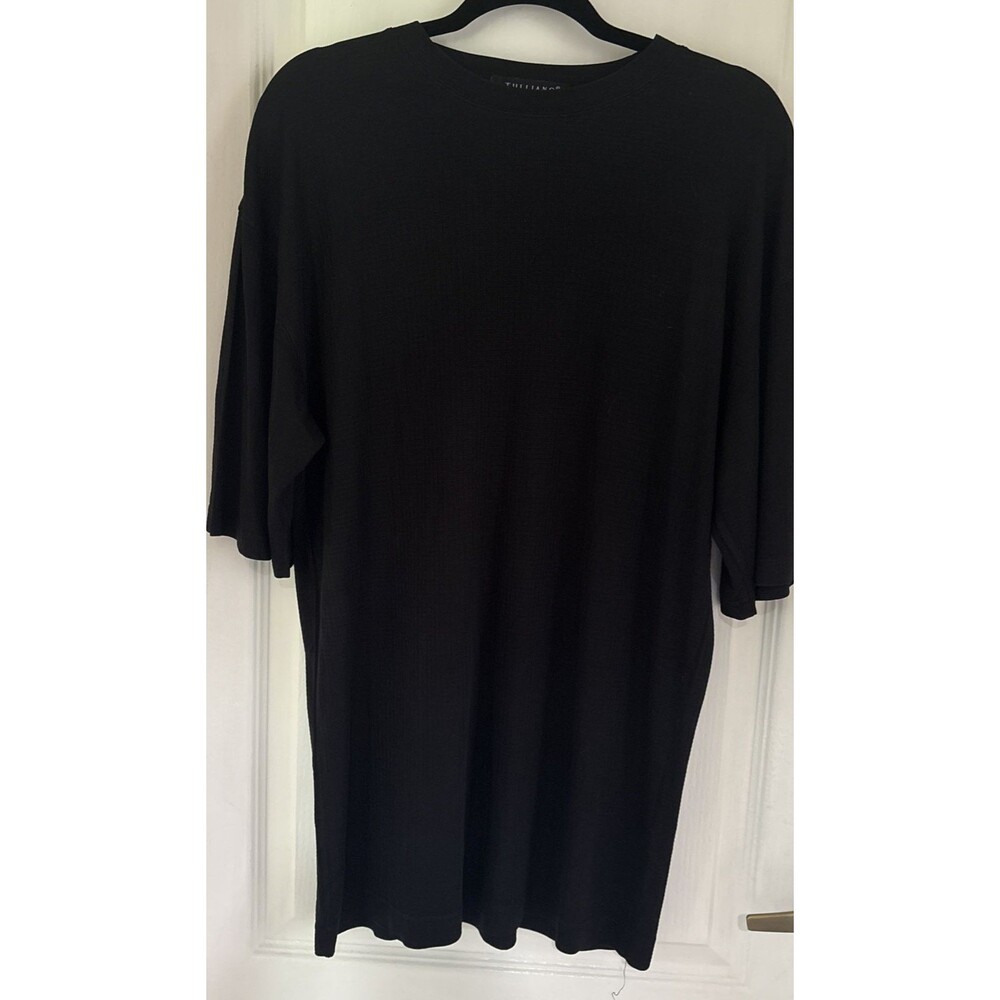 Tulliano Shirt Mens Black Tee 100%  Silk Short Sleeve Waffle Knit Luxury Large